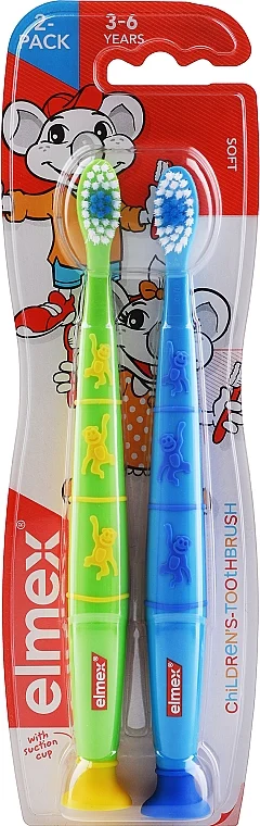 Spazzolini da denti per bambini (3-6 anni), verde chiaro + blu, 2 pz
