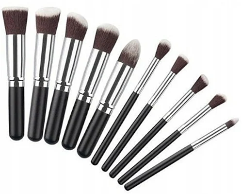 Set pennelli trucco, nero-argento, 10 pz.
